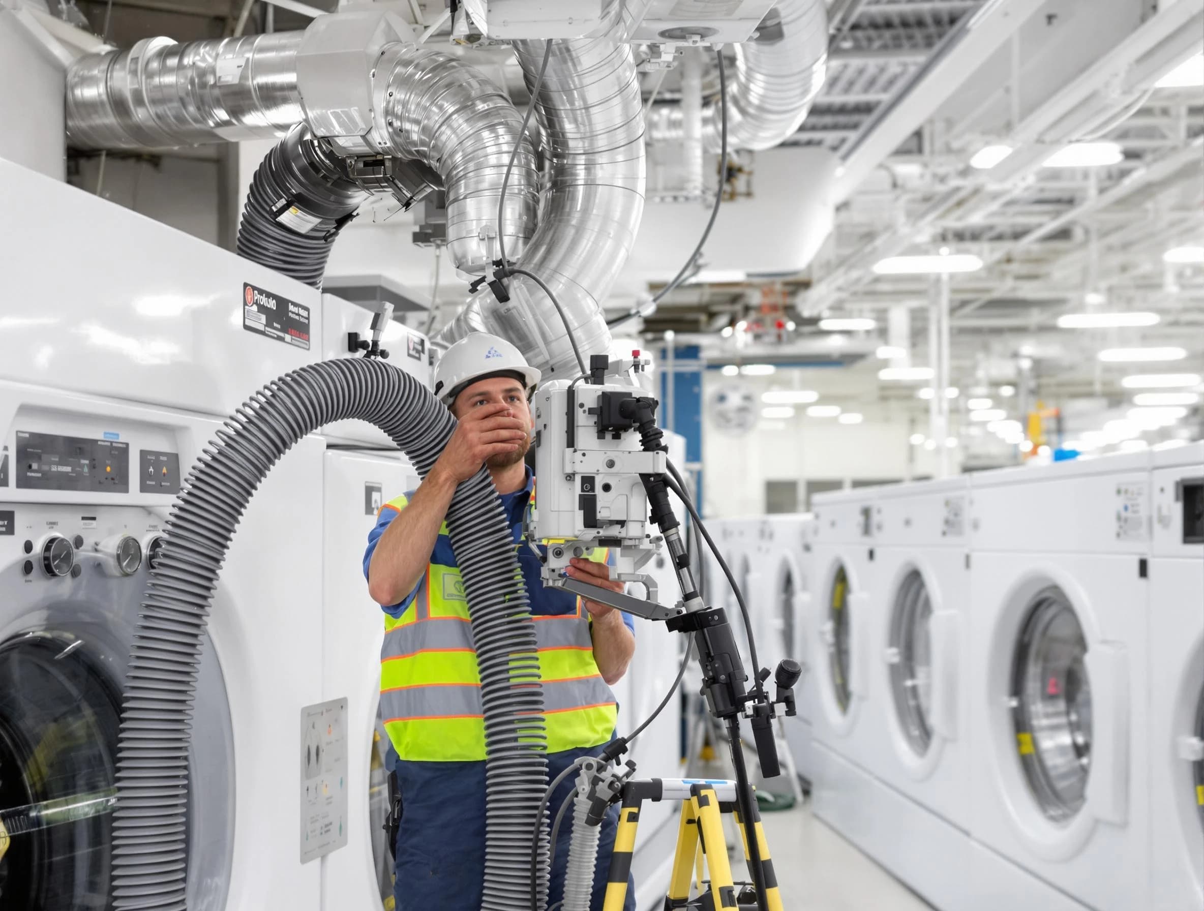 Petersburg Dryer Vent Cleaning team performing commercial-grade dryer vent cleaning at a business facility in Petersburg
