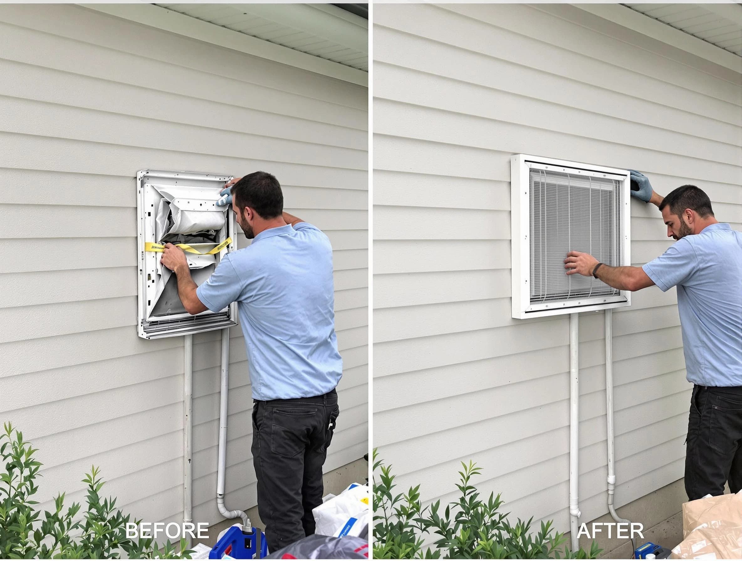 Petersburg Dryer Vent Cleaning technician installing high-quality dryer vent cover at a residential property in Petersburg