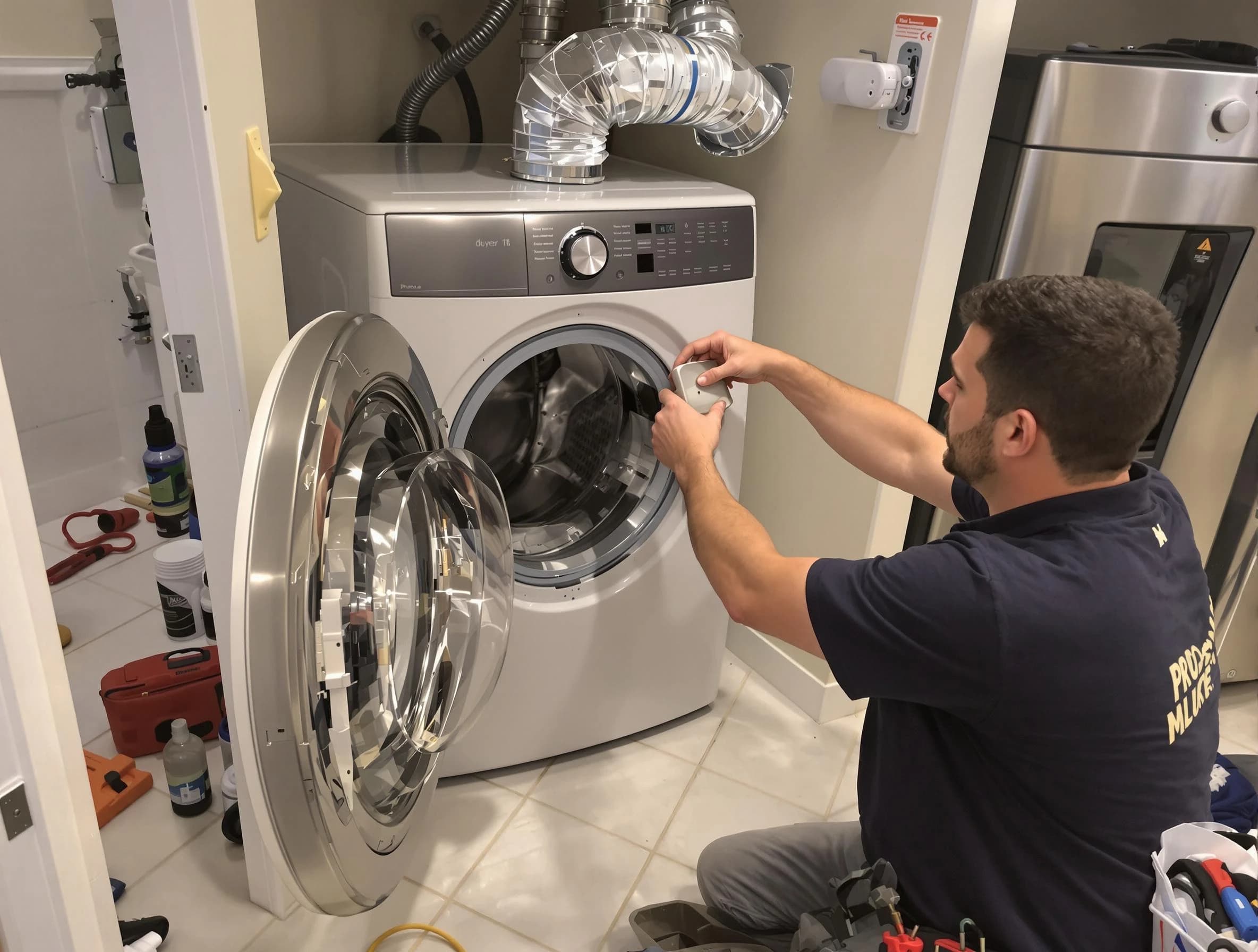 Petersburg Dryer Vent Cleaning technician performing precise dryer vent hose installation in Petersburg