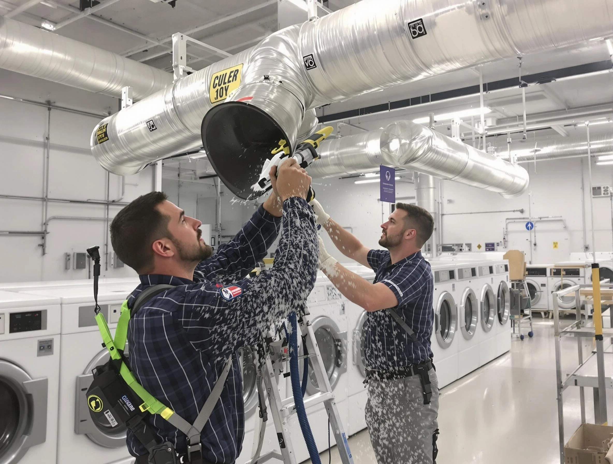 Petersburg Dryer Vent Cleaning team performing large-scale commercial dryer vent cleaning in Petersburg