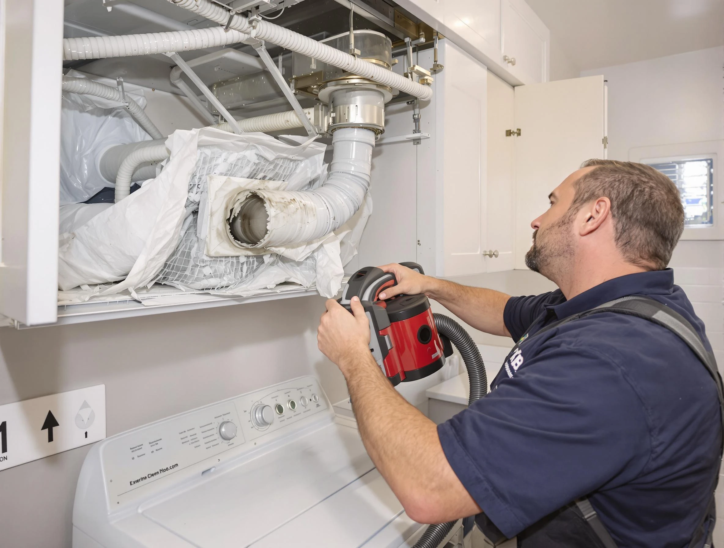 Petersburg Dryer Vent Cleaning technician performing professional exhaust vent cleaning at a residential property in Petersburg